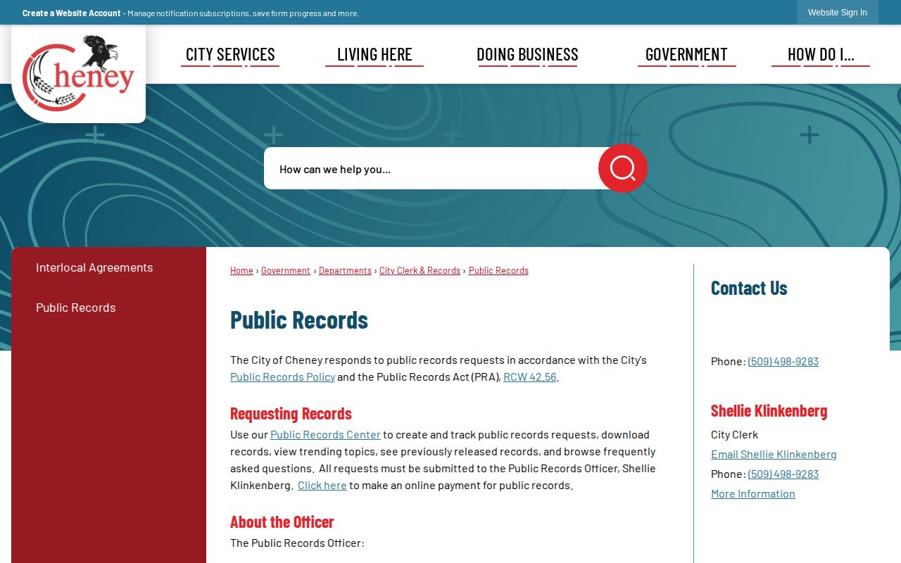 Cheney Public Records Center for Cheney Police record requests