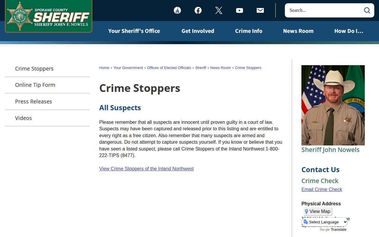 Spokane County Crime Stoppers wanted-information source page