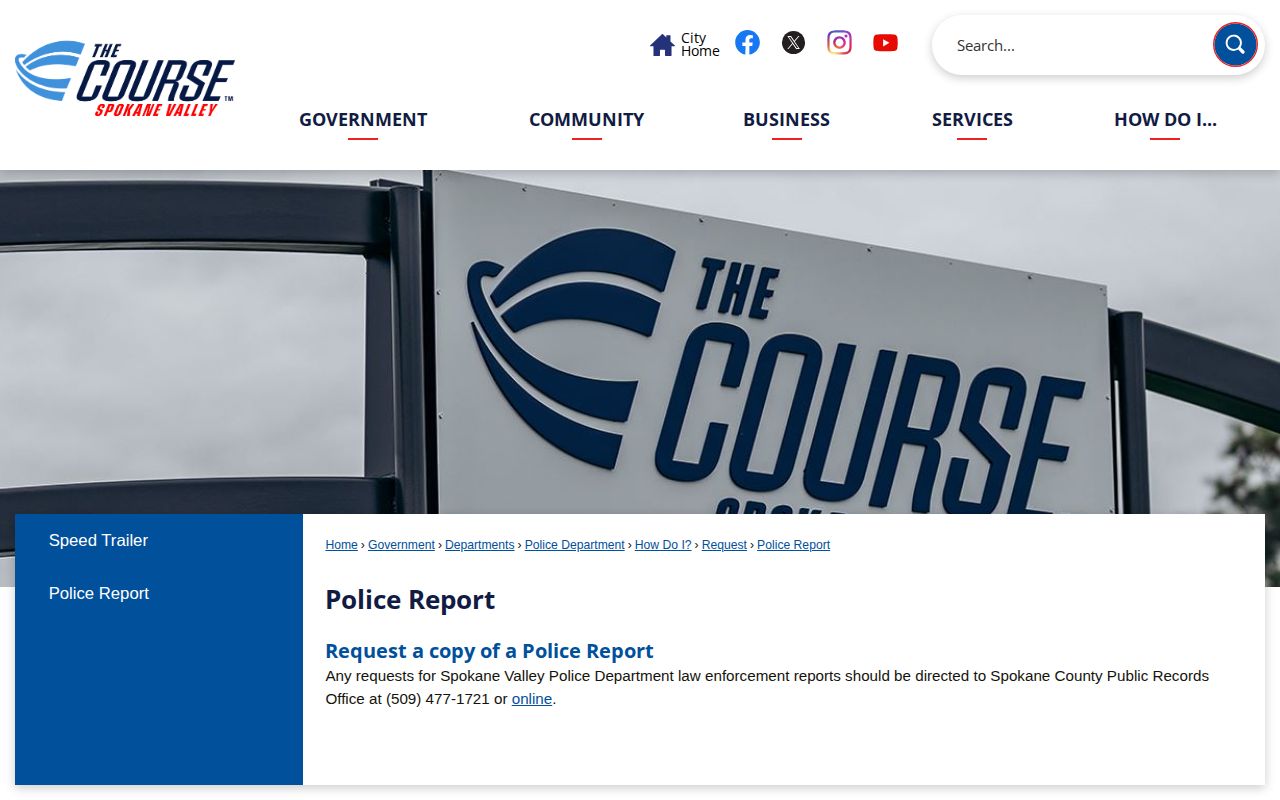 Spokane Valley Police report information for Spokane Valley booking and record requests